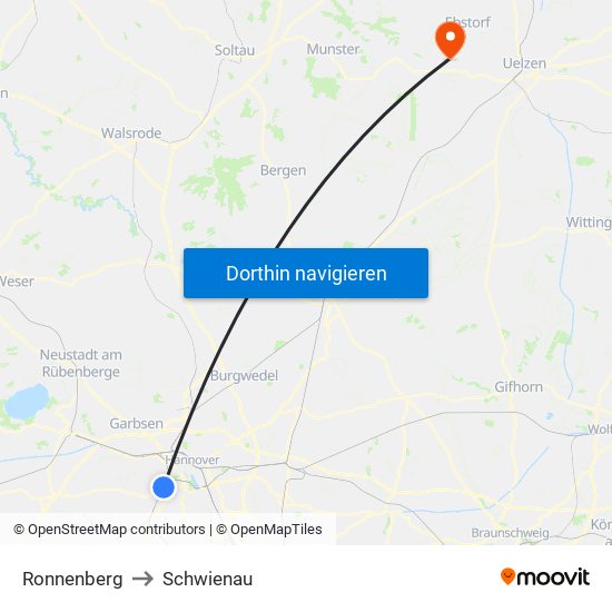 Ronnenberg to Schwienau map