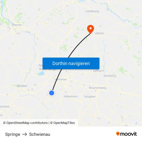 Springe to Schwienau map