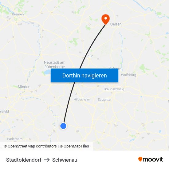 Stadtoldendorf to Schwienau map