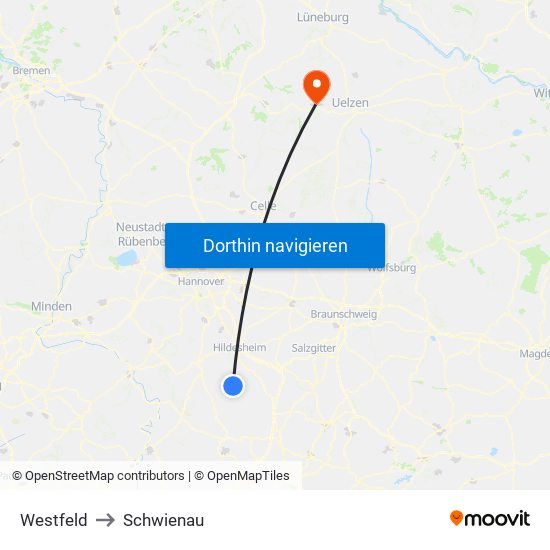 Westfeld to Schwienau map