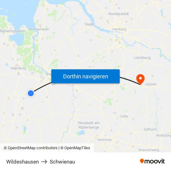 Wildeshausen to Schwienau map