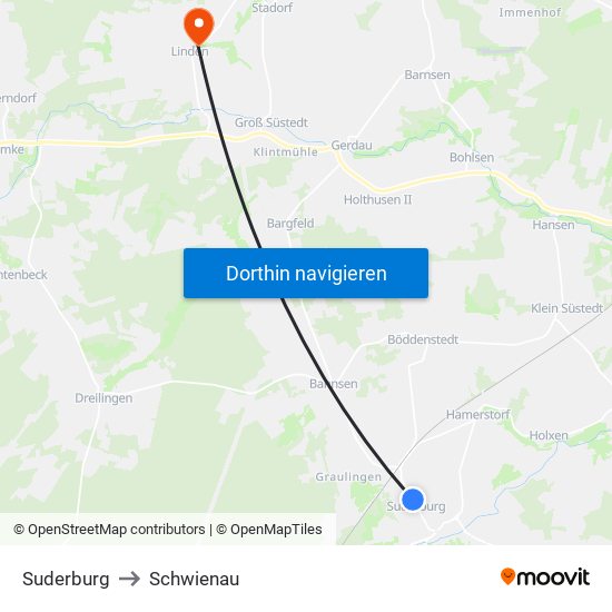 Suderburg to Schwienau map