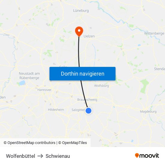 Wolfenbüttel to Schwienau map