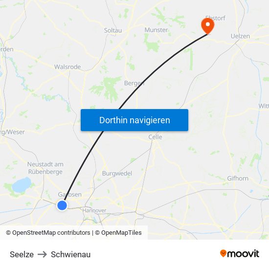 Seelze to Schwienau map