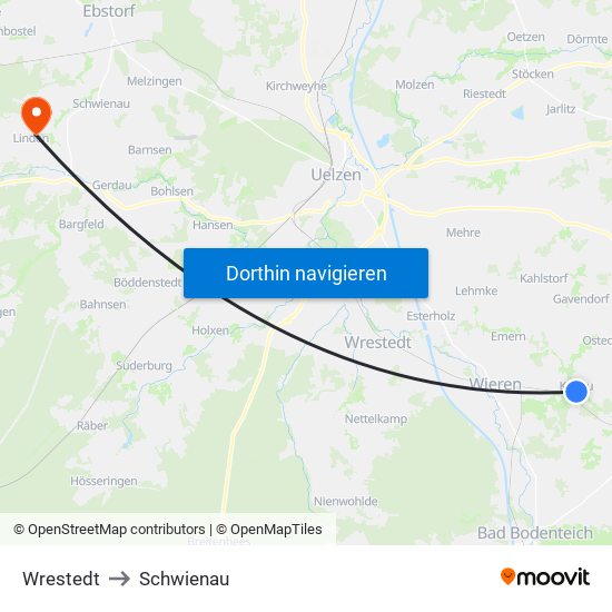 Wrestedt to Schwienau map