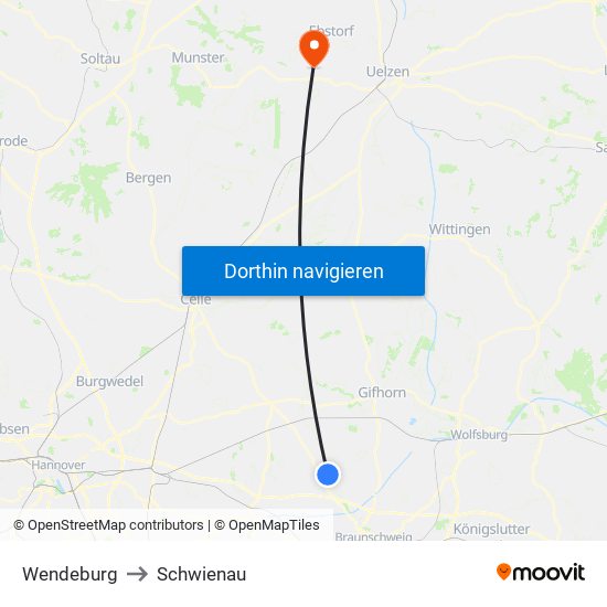 Wendeburg to Schwienau map