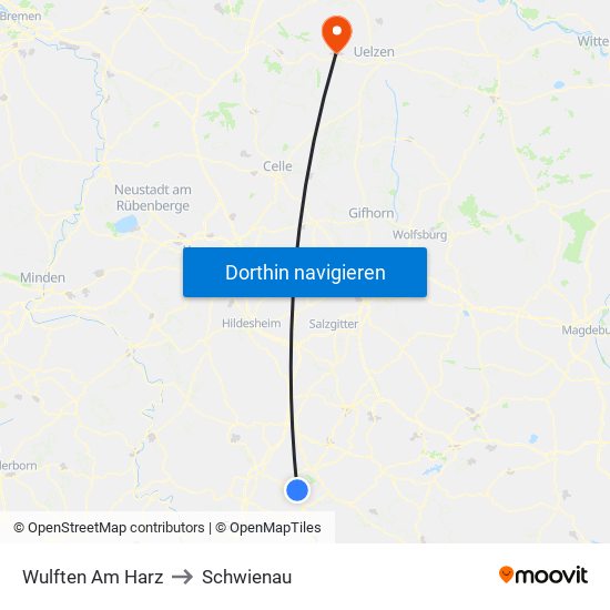 Wulften Am Harz to Schwienau map