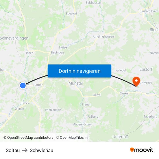 Soltau to Schwienau map