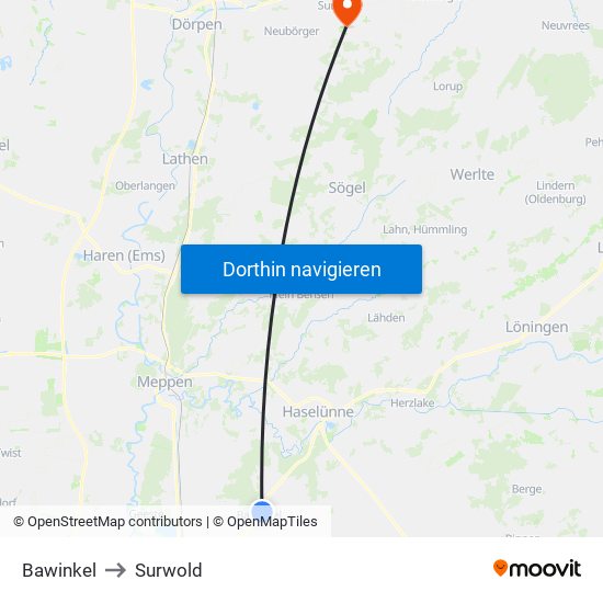 Bawinkel to Surwold map