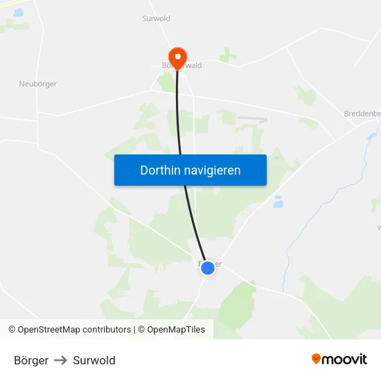 Börger to Surwold map