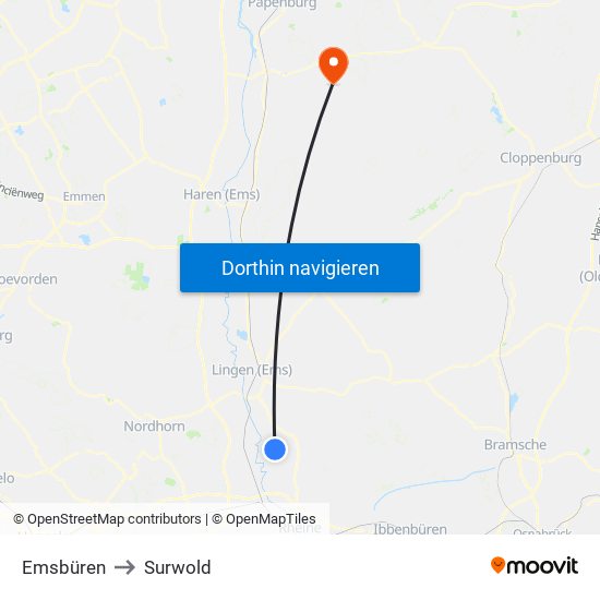 Emsbüren to Surwold map