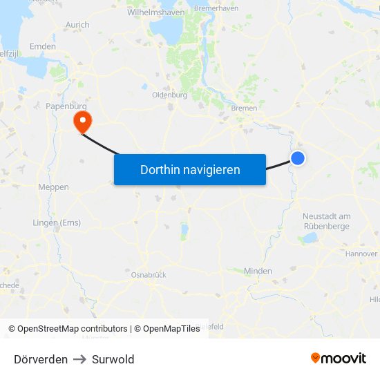 Dörverden to Surwold map