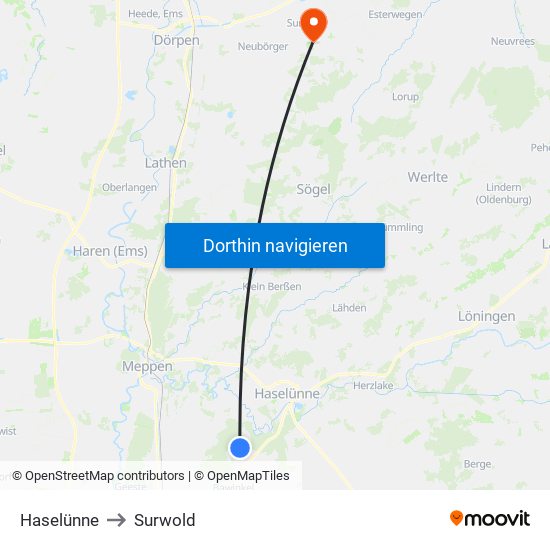 Haselünne to Surwold map