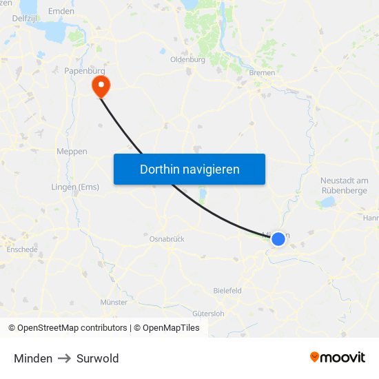 Minden to Surwold map