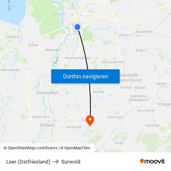 Leer (Ostfriesland) to Surwold map