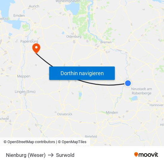 Nienburg (Weser) to Surwold map