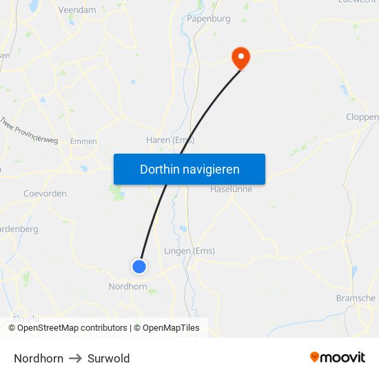 Nordhorn to Surwold map