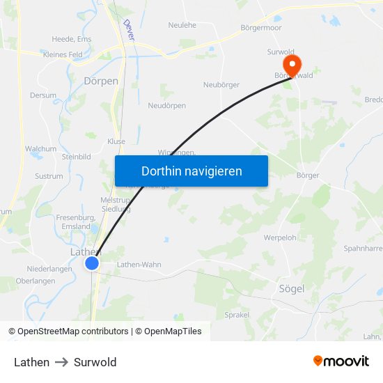 Lathen to Surwold map