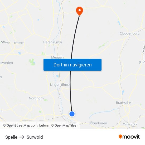 Spelle to Surwold map