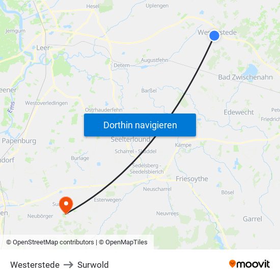 Westerstede to Surwold map