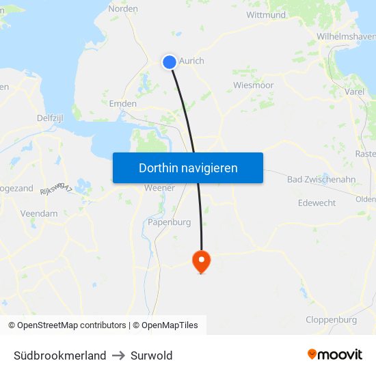 Südbrookmerland to Surwold map