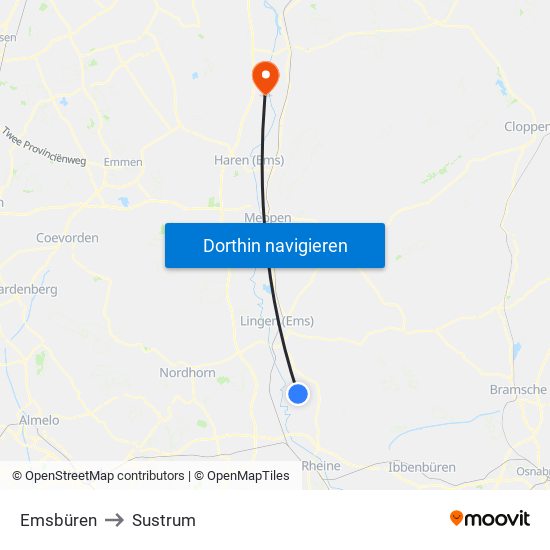 Emsbüren to Sustrum map