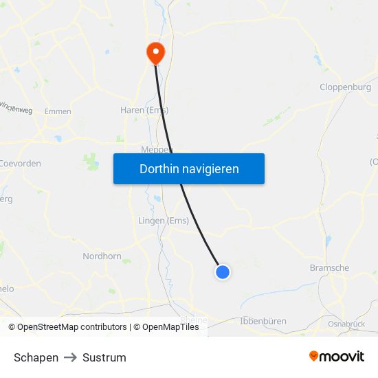 Schapen to Sustrum map