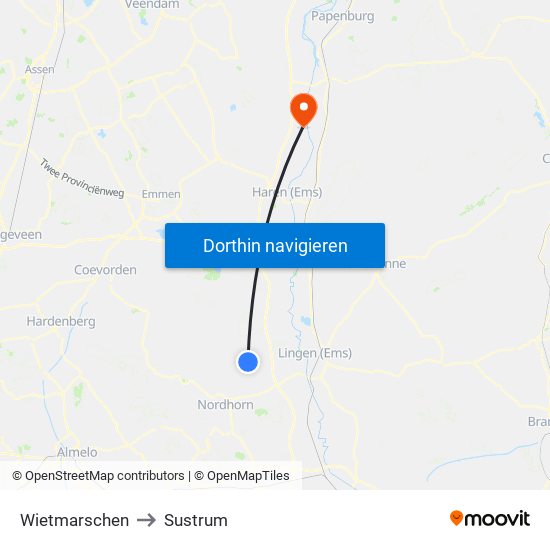 Wietmarschen to Sustrum map