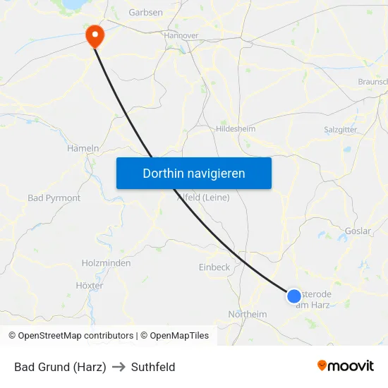Bad Grund (Harz) to Suthfeld map