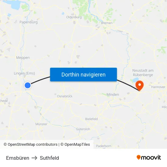 Emsbüren to Suthfeld map