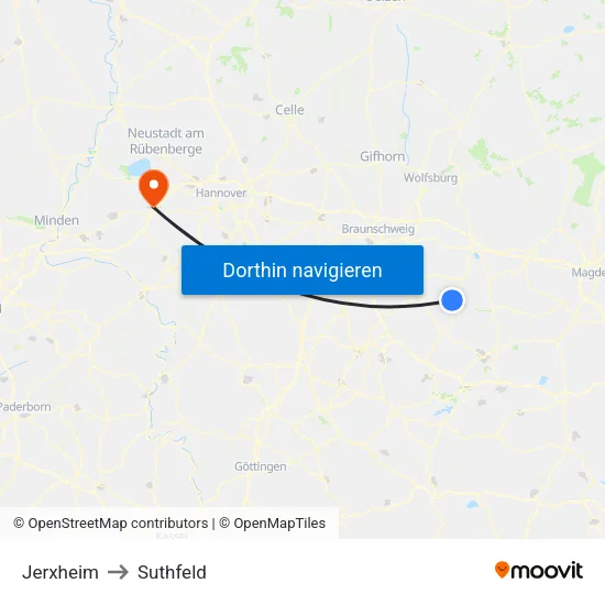 Jerxheim to Suthfeld map