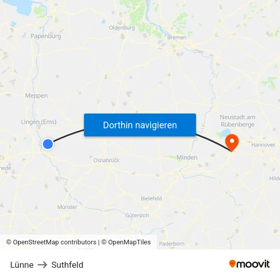 Lünne to Suthfeld map