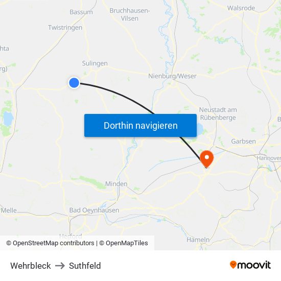 Wehrbleck to Suthfeld map