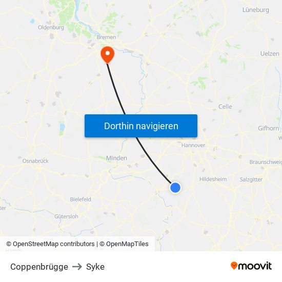 Coppenbrügge to Syke map