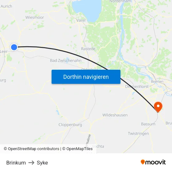 Brinkum to Syke map