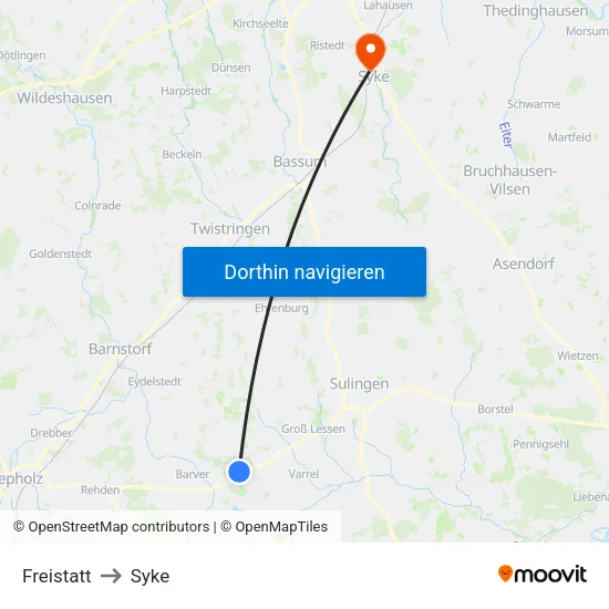 Freistatt to Syke map