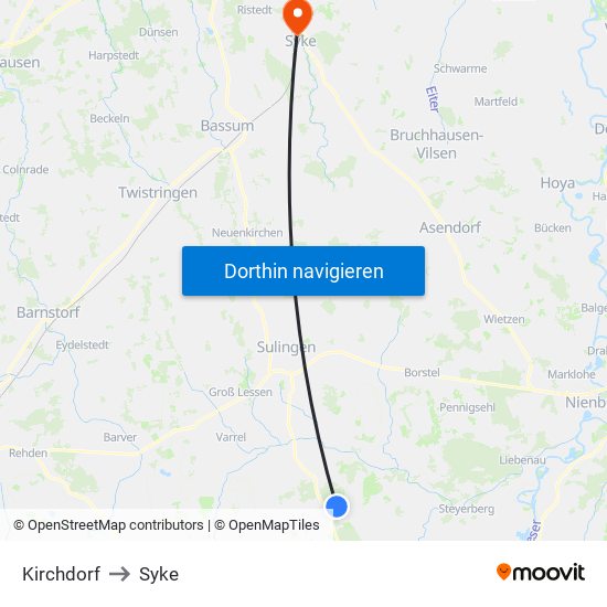 Kirchdorf to Syke map