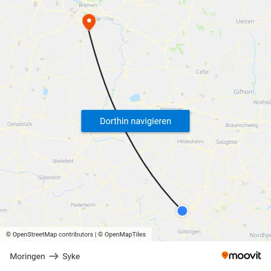 Moringen to Syke map