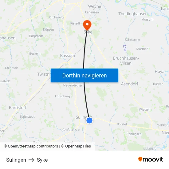 Sulingen to Syke map