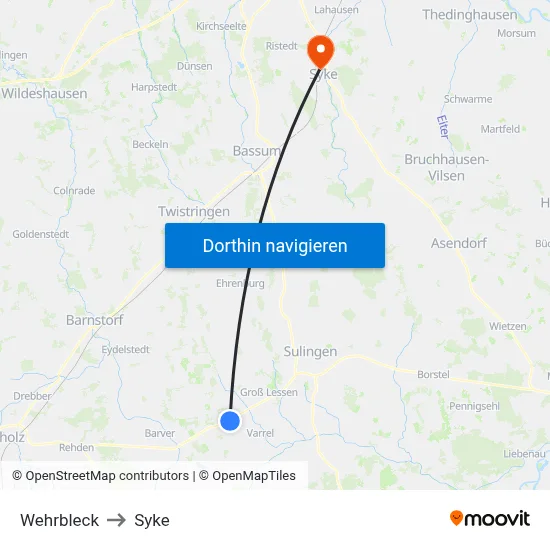 Wehrbleck to Syke map