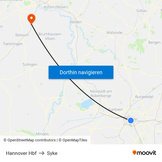 Hannover Hbf to Syke map