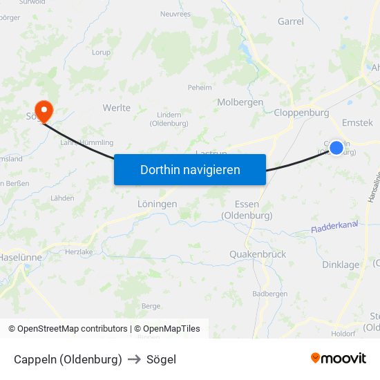 Cappeln (Oldenburg) to Sögel map