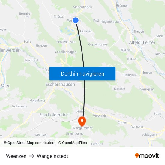 Weenzen to Wangelnstedt map