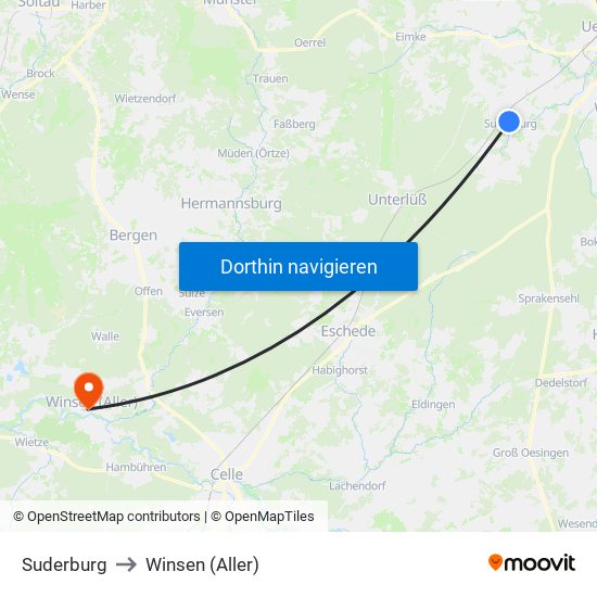 Suderburg to Winsen (Aller) map