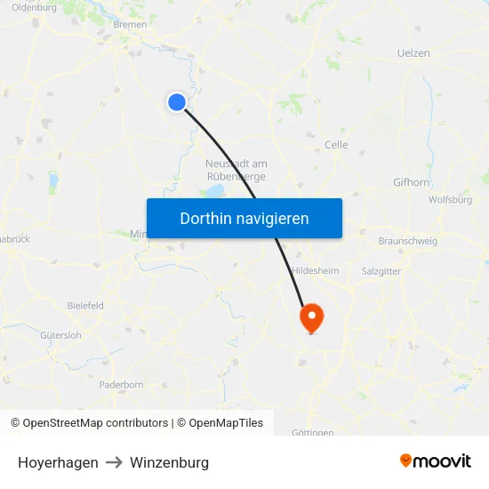 Hoyerhagen to Winzenburg map