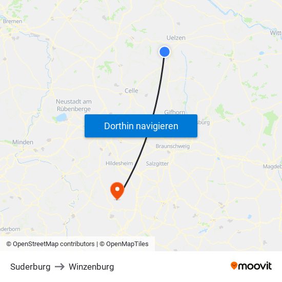 Suderburg to Winzenburg map