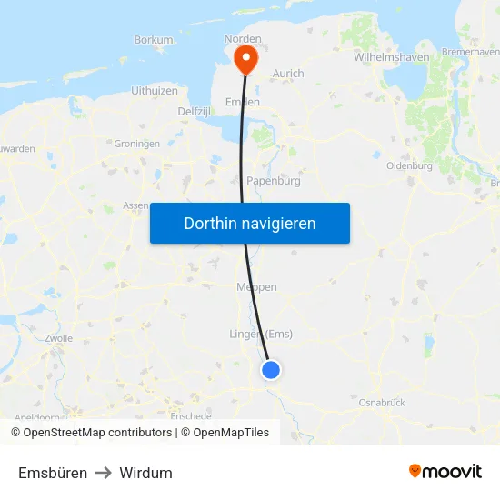 Emsbüren to Wirdum map