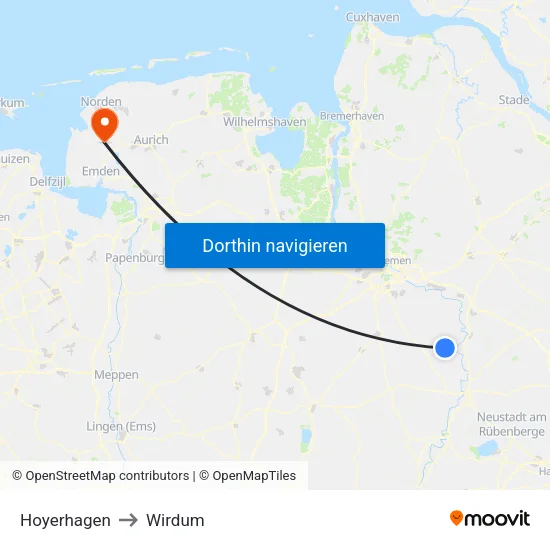 Hoyerhagen to Wirdum map