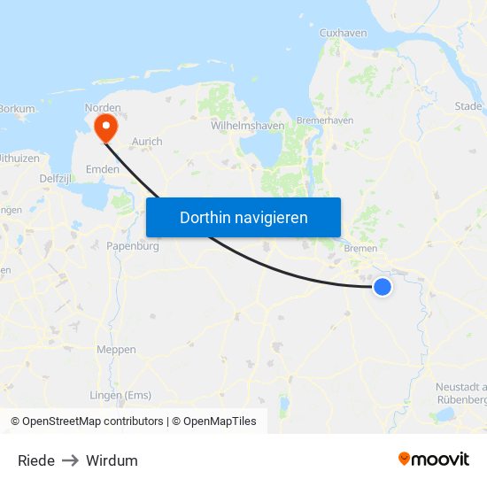 Riede to Wirdum map