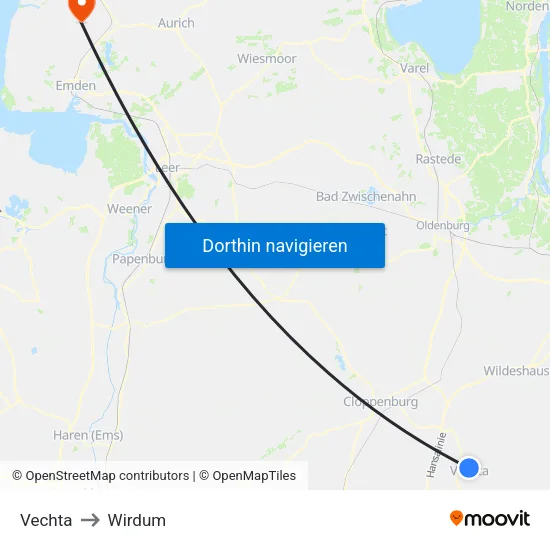 Vechta to Wirdum map